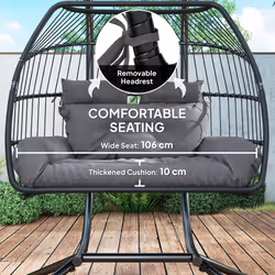 Outsunny Rattan Double Hanging Egg Chair with Stand, Cushion, Dark Grey - Additional view 5