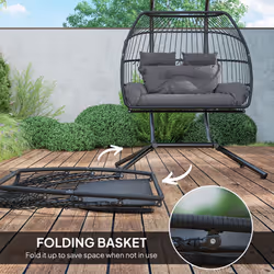 Outsunny Rattan Double Hanging Egg Chair with Stand, Cushion, Dark Grey - Additional view 6