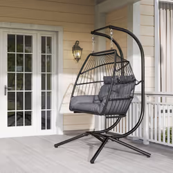 Outsunny Rattan Double Hanging Egg Chair with Stand, Cushion, Dark Grey - Additional view 7