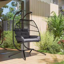 Outsunny Rattan Double Hanging Egg Chair with Stand, Cushion, Dark Grey - Additional view 8