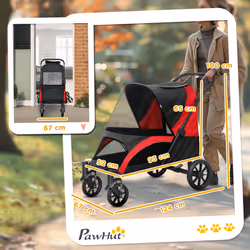 PawHut Foldable Pet Stroller for Large Dogs, Red/Black