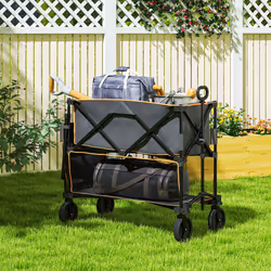 Outsunny Double Decker Folding Trolley Cart on Wheels, 200KG Capacity, Grey