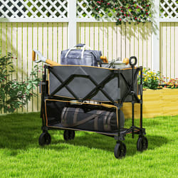Outsunny Double Decker Folding Trolley Cart on Wheels, 200KG Capacity, Grey