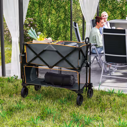 Outsunny Double Decker Folding Trolley Cart on Wheels, 200KG Capacity, Grey - Additional view 7
