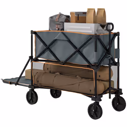 Outsunny Double Decker Folding Trolley Cart on Wheels, 200KG Capacity, Grey - Additional view 8