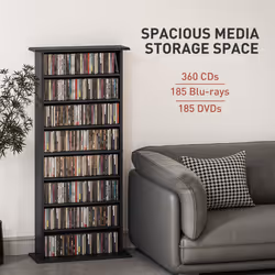 HOMCOM CD Storage Unit DVD Tower Blu-ray Storage Shelf for Living Room Black