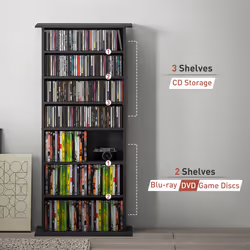 HOMCOM CD Storage Unit DVD Tower Blu-ray Storage Shelf for Living Room Black - Additional view 8