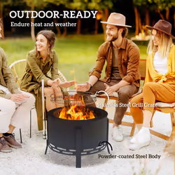 Outsunny Portable Fire Pit, 58 cm Round Firepit with Grill Grate, Black - Additional view 4