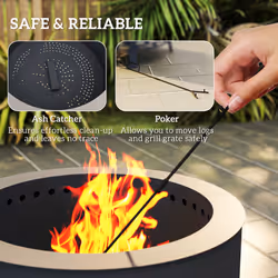 Outsunny Portable Fire Pit, 58 cm Round Firepit with Grill Grate, Black - Additional view 5