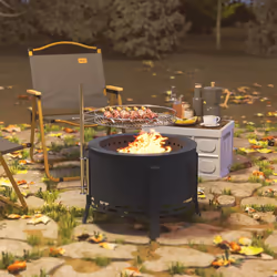 Outsunny Portable Fire Pit, 58 cm Round Firepit with Grill Grate, Black - Additional view 6