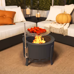Outsunny Portable Fire Pit, 58 cm Round Firepit with Grill Grate, Black - Additional view 7
