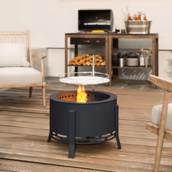 Outsunny Portable Fire Pit, 58 cm Round Firepit with Grill Grate, Black - Additional view 8
