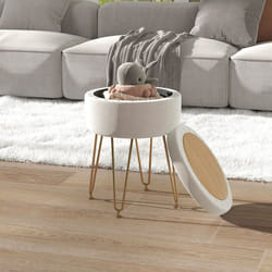 HOMCOM 5L Velvet Footstool with Removable Lid for Bedroom, Cream White