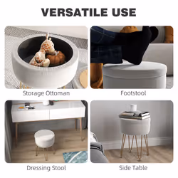 HOMCOM 5L Velvet Footstool with Removable Lid for Bedroom, Cream White - Additional view 7