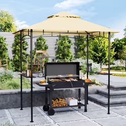 Outsunny 8' x 5' Grill Gazebo, Double Tiered Outdoor BBQ Shelter, Beige