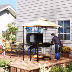 Outsunny 8' x 5' Grill Gazebo, Double Tiered Outdoor BBQ Shelter, Beige - Additional view 8