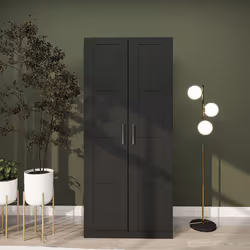 HOMCOM Wardrobe for Bedroom, Double Wardrobe with Hanging Rail, Black