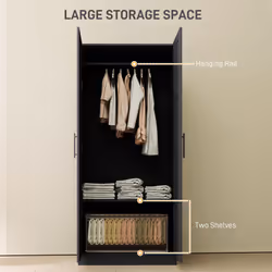 HOMCOM Wardrobe for Bedroom, Double Wardrobe with Hanging Rail, Black
