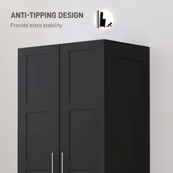 HOMCOM Wardrobe for Bedroom, Double Wardrobe with Hanging Rail, Black - Additional view 4