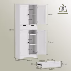 HOMCOM Bathroom Tall Cabinet with Drawer, Adjustable Shelf and Doors, White