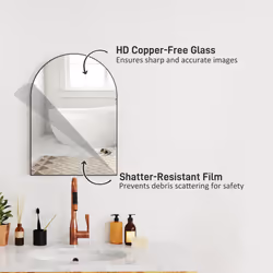 HOMCOM Arch Bathroom Mirror, Wall Mirror with Steel Frame, 50 x 70cm, Black