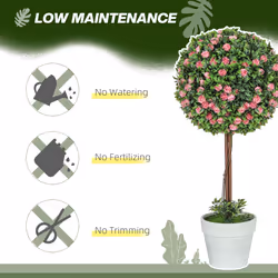 HOMCOM Set of 2 Artificial Plants with Rose Flower in Pot, 60cm, Pink