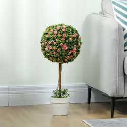 HOMCOM Set of 2 Artificial Plants with Rose Flower in Pot, 60cm, Pink - Additional view 5