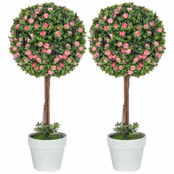 HOMCOM Set of 2 Artificial Plants with Rose Flower in Pot, 60cm, Pink - Additional view 8