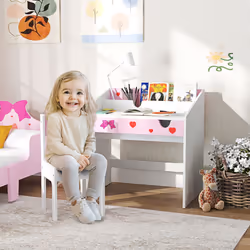 AIYAPLAY Children Study Table and Chair w/ Storage, Pull-out Drawer - Pink