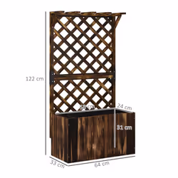 Outsunny Wooden Planter with Trellis and Drainage Holes, Carbonised