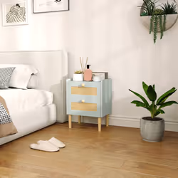 HOMCOM Boho Rattan Bedroom Chest of Drawers, 2 Drawer Dresser, Olive Green
