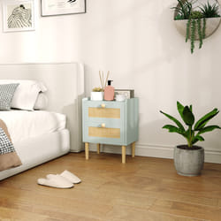HOMCOM Boho Rattan Bedroom Chest of Drawers, 2 Drawer Dresser, Olive Green