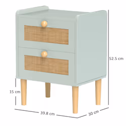 HOMCOM Boho Rattan Bedroom Chest of Drawers, 2 Drawer Dresser, Olive Green