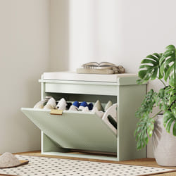 HOMCOM Shoe Storage Bench with Cushion and Flip-Drawer 62x26x47.5cm Green
