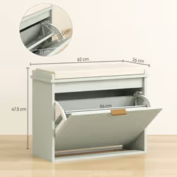 HOMCOM Shoe Storage Bench with Cushion and Flip-Drawer 62x26x47.5cm Green