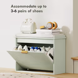 HOMCOM Shoe Storage Bench with Cushion and Flip-Drawer 62x26x47.5cm Green - Additional view 4