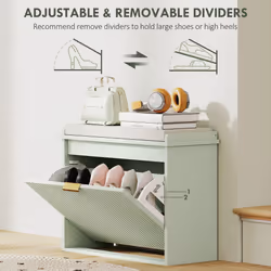 HOMCOM Shoe Storage Bench with Cushion and Flip-Drawer 62x26x47.5cm Green - Additional view 5