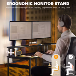 HOMCOM L Shaped Desk Corner Computer Desk with Monitor Stand, Black - Additional view 4