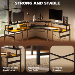 HOMCOM L Shaped Desk Corner Computer Desk with Monitor Stand, Black - Additional view 5