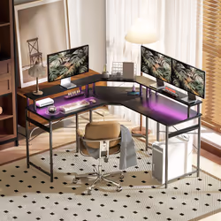 HOMCOM L Shaped Desk Corner Computer Desk with Monitor Stand, Black - Additional view 6
