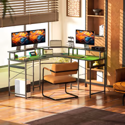 HOMCOM L Shaped Desk Corner Computer Desk with Monitor Stand, Black - Additional view 7