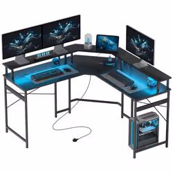 HOMCOM L Shaped Desk Corner Computer Desk with Monitor Stand, Black - Additional view 8