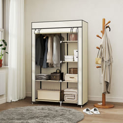 HOMCOM Fabric Wardrobe w/ Shelves Hanging Rail Foldable Closets - Cream