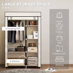 HOMCOM Fabric Wardrobe w/ Shelves Hanging Rail Foldable Closets - Cream