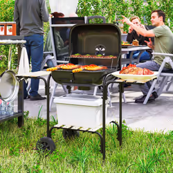 Outsunny Charcoal Barbecue Grill Portable BBQ with Lockable Lid, Vent, Black