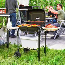 Outsunny Charcoal Barbecue Grill Portable BBQ with Lockable Lid, Vent, Black