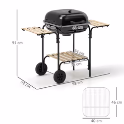 Outsunny Charcoal Barbecue Grill Portable BBQ with Lockable Lid, Vent, Black
