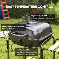 Outsunny Charcoal Barbecue Grill Portable BBQ with Lockable Lid, Vent, Black - Additional view 4