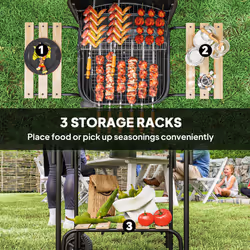 Outsunny Charcoal Barbecue Grill Portable BBQ with Lockable Lid, Vent, Black - Additional view 5