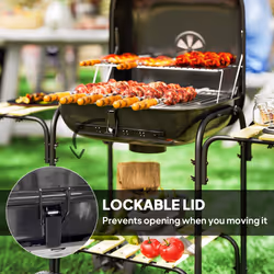 Outsunny Charcoal Barbecue Grill Portable BBQ with Lockable Lid, Vent, Black - Additional view 6